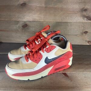Nike air max 90 womens size 7 shoes red brown leather athletic running sneakers